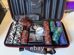 Poker Chips Set with Case 300 Clay Poker Chips 2 Card Decks, Dealer Button &