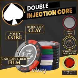 Poker Chips Set with Case 300 Clay Poker Chips 2 Card Decks, Dealer Button &