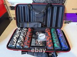 Poker Chips Set with Case 300 Clay Poker Chips 2 Card Decks, Dealer Button &