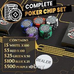 Poker Chips Set with Case 300 Clay Poker Chips 2 Card Decks, Dealer Button &