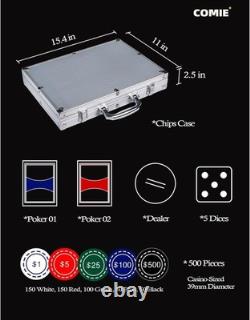 Poker Chips with Numbers, 500Pcs Poker Chip Set with Aluminum Travel Case, 11.5 Gr