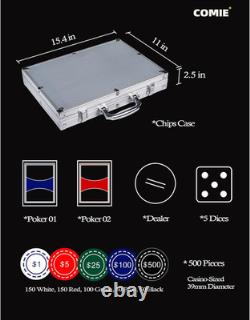 Poker Chips with Numbers, 500Pcs Poker Chip Set with Aluminum Travel Case, 11.5 Gr