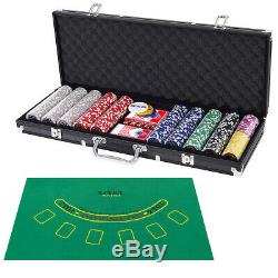 Poker Dice Chip Set 500 Laser Chips Texas Hold'em Cards with Black Aluminum Case