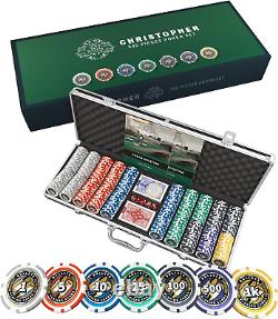 Poker Set'Christopher', Poker Case with 500 Plastic Poker Chips, with Values
