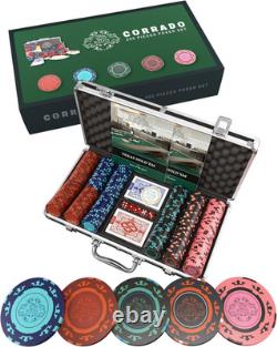 Poker Set Corrado 300 Clay Poker Chips (14 G) with Aluminum Case, Plastic Pl