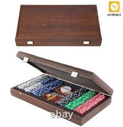 Poker Set Exclusive Dark Brown Box 300 Chips Cards Dice Gift For A Poker Lover
