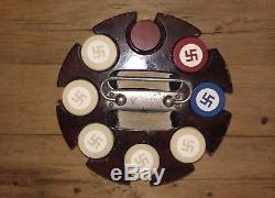 Pre-WW2 Swastika Poker Set in Wood Lazy Susan with 2 Decks and Full Set of Chips