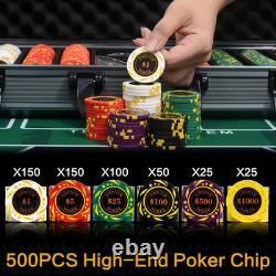 Premium 500 PCE Clay Poker Chip Set with Cards & Case for Texas Hold'Em