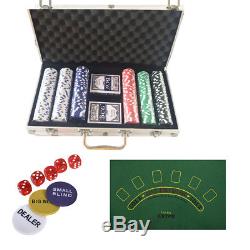 Pro Casino Poker Chip Clay Set 300 Aluminum withCarry Case Texas Hold'em Card Dice