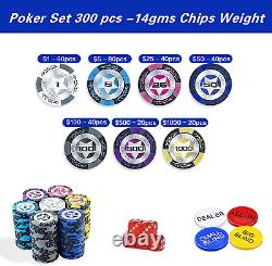 Professional 14 Gram Clay Poker Chips Set 300 Pc with 40Mm Casino Chip, 2 Decks