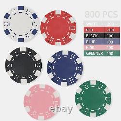 Professional Grade 11.5g Poker Chip Set 800 Casino Style Chips & Unique Dice