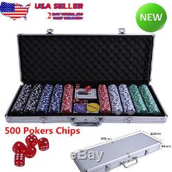 Professional Poker Chips Case 500 Set Texas Hold Em Cards Game Pack Aluminum BOX