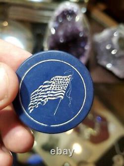 RARE 19th Century 33 Star Flag & No Monkeying Clay Poker Chip Set w Dealer Chip