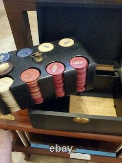 RARE 19th Century 33 Star Flag & No Monkeying Clay Poker Chip Set w Dealer Chip