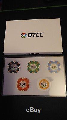 RARE BTCC 5 chip bitcoin poker chip set Logo Gift box