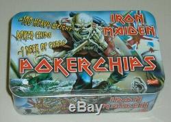 RARE Iron Maiden 100x poker chip set + 2 decks of cards + collectible tin