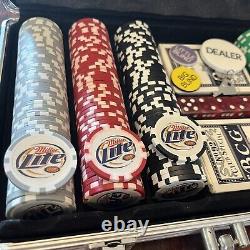 RARE? Miller Light Poker Set In Heavy Aluminum Case with Lock Dice Chips Cards