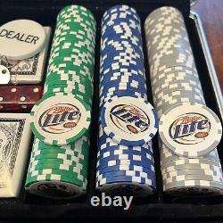 RARE? Miller Light Poker Set In Heavy Aluminum Case with Lock Dice Chips Cards