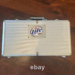 RARE? Miller Light Poker Set In Heavy Aluminum Case with Lock Dice Chips Cards