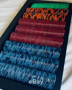 RARE SET 450 Paulson TH&C Poker Chips 4 colors from Casino shut in'97