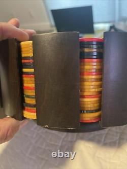 RARE Set of Red Butterscotch Catalin Vintage Bakelite Poker Chips withCaddy 300pc