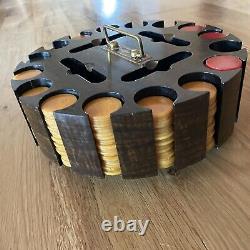 RARE Set of Red Butterscotch Catalin Vintage Bakelite Poker Chips withCaddy 400 Pc