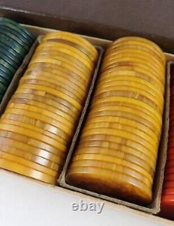 RARE Vtg Bakelite Catalin Casino Poker Chips Set 104 Pieces 1.5