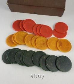 RARE Vtg Bakelite Catalin Casino Poker Chips Set 104 Pieces 1.5