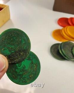 RARE Vtg Bakelite Catalin Casino Poker Chips Set 104 Pieces 1.5