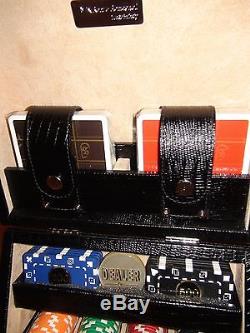 RENZO ROMAGNOLI Texas Poker Set Croc Embossed Black Leather Carry Case NWT Italy