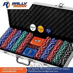 Rally and Roar Professional Poker Set with Hard Case 2 Card Decks 5 Dice 3 Butt