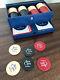 Rare 1940's Blue Chips by Renfield Advertising Poker Chip Set with Cards Bakelite