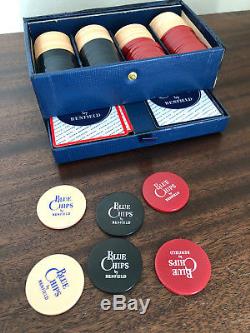 Rare 1940's Blue Chips by Renfield Advertising Poker Chip Set with Cards Bakelite