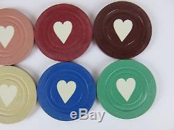 Rare Antique Heart Poker Chip Set In Wooden Case With 700+ Chips