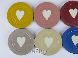 Rare Antique Heart Poker Chip Set In Wooden Case With 700+ Chips