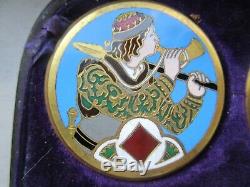 Rare Antique Set of 4 Poker Card Guard Chip Protector Gilt Bronze Enamel Box 19c