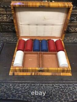 Rare Antique Victorian 1890s Poker Set Wood and Celuloid Inlay Stunning Piece