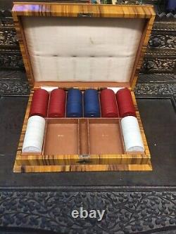 Rare Antique Victorian 1890s Poker Set Wood and Celuloid Inlay Stunning Piece