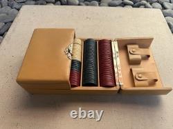 Rare Art Deco Leather Clay Poker Chip Set Cf Rumpp & Sons 1930 Great Gatsby Era