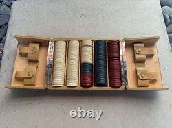 Rare Art Deco Leather Clay Poker Chip Set Cf Rumpp & Sons 1930 Great Gatsby Era