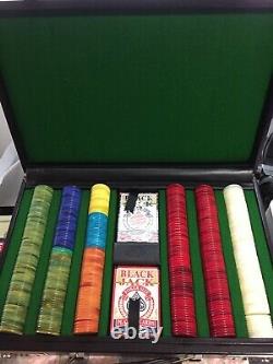 Rare Dunhill Poker Set Chip Cards Leather Hard Case