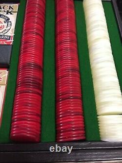 Rare Dunhill Poker Set Chip Cards Leather Hard Case