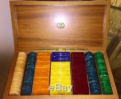 Rare European Vintage Poker Set Markers Counters Plaques ChipsWood CaseItaly