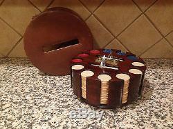 Rare Vintage Clay Golf Gaming Poker Chips Set with Wood Holder Box 290 Chips
