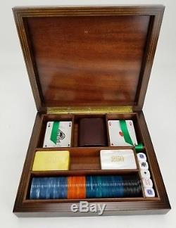 Rare Vintage Saks 5th Avenue Luxury Italian Poker Chip & Plaques Set In Wood Box