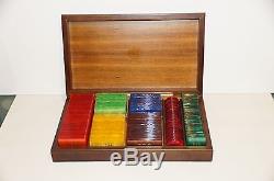 Rare vintage Dal Negro poker chip/plaque set (269) in exquisite burl wood box