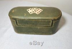 Rare vintage leather wrapped Italian playing card gambling box set poker chips