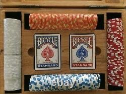 Reconditioned Wood Poker Set includes (2) decks of cards (240) clay poker chips