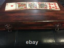 Reconditioned Wood Poker Set includes (2) decks of cards (240) clay poker chips