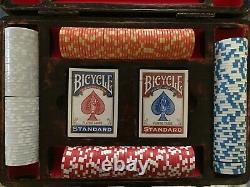 Reconditioned Wood Poker Set includes (2) decks of cards (240) clay poker chips